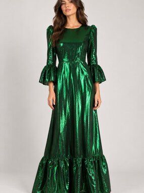 NWT Pomander Place Tuckernuck Metallic Green Maxi Dress XL
